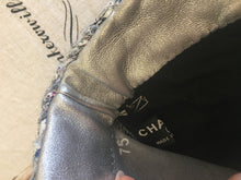 Load image into Gallery viewer, Rare Chanel 2014 14P tweed metallic silver pink chain Fingerless Gloves size 7.5