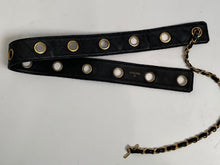 Load image into Gallery viewer, Vintage Chanel Belt Black Quilted Grommets Leather gold Chain Size 75/30
