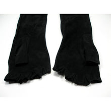 Load image into Gallery viewer, Rare! Chanel Long Fingerless Black Suede leather 08, 2008 Gold CC Logos Caged Gloves Sz 7.5