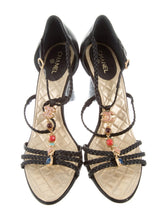 Load image into Gallery viewer, Chanel Black Stone CC logo Gripoix Sandal Heels EU 39.5 US
