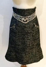 Load image into Gallery viewer, Vintage Chanel 02A, 2002 Fall Crystal Belted Dark Navy/White High Waist Skirt FR 40 US 2/4/6