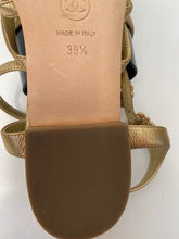 Load image into Gallery viewer, Chanel 15P 2015 Spring Gold Leather Gladiator Strap Sandals with stones EU 39.5