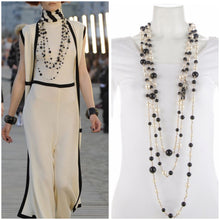 Load image into Gallery viewer, RARE Chanel 100th Anniversary 2010 Cruise 10C Black White Gold Pearl Coco Figure Sautoir 3 Strand Long Necklace