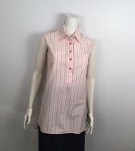 Load image into Gallery viewer, Vintage Chanel 02P, 2002 Spring pink brown pinstripe Cotton Sleeveless Blouse Tunic Top FR 36 US 6