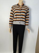 Load image into Gallery viewer, 96A, 1996 Fall Chanel vintage gray peach striped cashmere cardigan FR 44