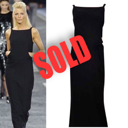 Chanel Vintage 04A, 2004 Fall long black maxi sleeveless wool gown dress FR 40 US 4