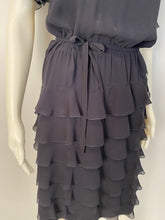 Load image into Gallery viewer, Chanel 01P 2001 Spring Navy Blue Silk Chiffon Ruffle short sleeve dress FR 38 US 4