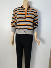 Load image into Gallery viewer, 96A, 1996 Fall Chanel vintage gray peach striped cashmere cardigan FR 44
