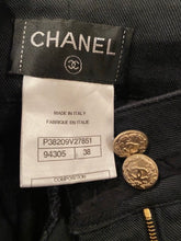 Load image into Gallery viewer, Chanel Runway 12P, 2012 Spring black with leather patchwork Denim Jeans Pants FR 38 US 4