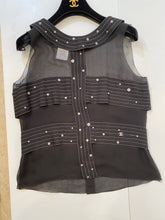 Load image into Gallery viewer, Chanel 2003 Fall 03A Snap Collection black silk chiffon blouse top FR 42 US 6/8
