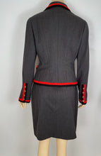 Load image into Gallery viewer, 94A 1994 Fall Very Rare Vintage Chanel Skirt Suit in Grey/Red/Black FR 42 US 6/8