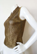 Load image into Gallery viewer, Vintage Chanel 01C 2001 Cruise Resort Sleeveless Gold Metallic Collar Polo Top Blouse FR 34 US 2/4