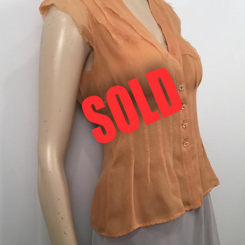 Vintage Chanel 04P, 2004 Spring Silk peach orange sleeveless top Blouse FR 40 US 4/6
