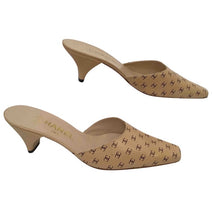 Load image into Gallery viewer, 1990 Chanel Vintage patent leather CC logo monogrammed beige kitten heel mule slides EU 38