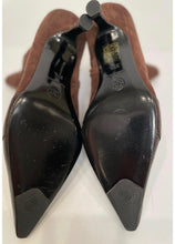 Load image into Gallery viewer, Chanel Dark Brown Kitten Heel Suede Lizard embossed Ankle Boots EU 37.5 US 7/7.5