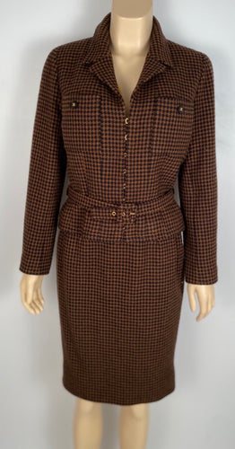 Chanel 96A 1996 Fall Chanel Vintage Brown Belted Skirt Suit Set FR 42