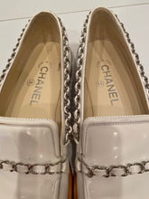 Load image into Gallery viewer, Chanel 10C 2010 Cruise Resort White patent leather chain loafers EU 38 US 7/7.5 Narrow