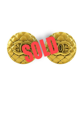 Chanel vintage quilted clip on CC gold plated metal round oversized earrings