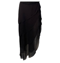 Load image into Gallery viewer, Chanel 00T, 2000 Asymmetrical long Tiered Black Silk Chiffon Skirt FR 40 size 6