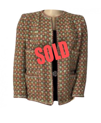 Rare Vintage Chanel 02P, 2002 Spring Heavy Green Pink Tweed Multicolor Jacket FR 46 US 16