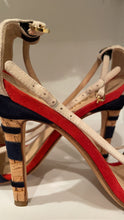 Load image into Gallery viewer, Chanel 08C, 2008 Cruise suede red white blue cork sandal strap Heels EU 37 US 6.5/7