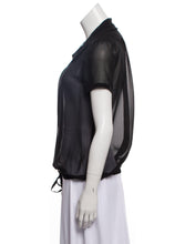 Load image into Gallery viewer, Chanel 2004 Cruise 04C Black Silk Chiffon Short Sleeve Sheer Drawstring Blouse Top FR 36 US 2/4