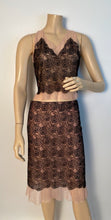 Load image into Gallery viewer, Rare Chanel 03P, 2003 Spring Camellia Flower Pink Black Lace Satin Blouse with matching Skirt Set FR 36 US 4