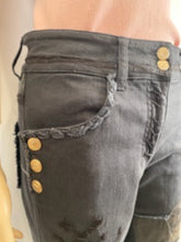 Load image into Gallery viewer, Chanel Runway 12P, 2012 Spring black with leather patchwork Denim Jeans Pants FR 38 US 4