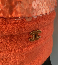 Load image into Gallery viewer, Chanel 2008 Cruise 08C Salmon Coral Orange Sequin Terry Cloth Bomber Jacket FR 40