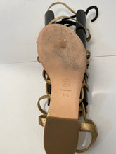 Load image into Gallery viewer, Chanel 15P 2015 Spring Gold Leather Gladiator Strap Sandals with stones EU 39.5