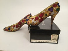 Load image into Gallery viewer, 1989 Chanel Vintage With Box! Satin CC logo Jewelry Heels EU 38.5 US 7.5/8