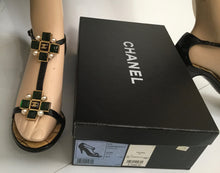 Load image into Gallery viewer, Chanel 07P Spring Gripoix Jewel black patent leather strap Heels w/ box EU 38.5 US 7/7.5