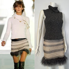 Load image into Gallery viewer, Rare New with Tags Chanel 03A 2003 Fall Beige Brown Pearl Feather Trim Mini Skirt  FR 38