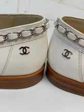 Load image into Gallery viewer, Chanel 10C 2010 Cruise Resort White patent leather chain loafers EU 38 US 7/7.5 Narrow