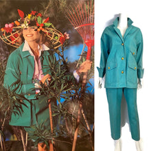 Load image into Gallery viewer, 92P, 1992 Spring Chanel Green Denim 2 piece Jacket Pant Suit Oversized FR 34 US 4/6/8