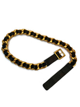 Load image into Gallery viewer, 95A 1995 Fall Vintage Chanel gold chain black leather belt sz 85/34