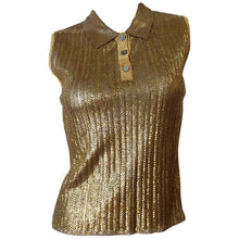 Load image into Gallery viewer, Vintage Chanel 01C 2001 Cruise Resort Sleeveless Gold Metallic Collar Polo Top Blouse FR 34 US 2/4