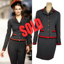Load image into Gallery viewer, 94A 1994 Fall Very Rare Vintage Chanel Skirt Suit in Grey/Red/Black FR 42 US 6/8