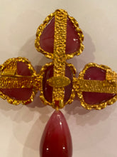 Load image into Gallery viewer, 1989 collection 28 Chanel vintage Large matte Red brick Cross gripoix poured glass pin brooch