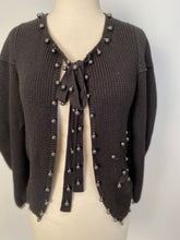 Load image into Gallery viewer, Chanel 09P 2009 Spring black CC logo knit silk cardigan with grey pearls FR 36 US 4