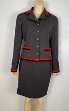 Load image into Gallery viewer, 94A 1994 Fall Very Rare Vintage Chanel Skirt Suit in Grey/Red/Black FR 42 US 6/8