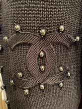 Load image into Gallery viewer, Chanel 09P 2009 Spring black CC logo knit silk cardigan with grey pearls FR 36 US 4