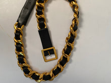 Load image into Gallery viewer, 95A 1995 Fall Vintage Chanel gold chain black leather belt sz 85/34