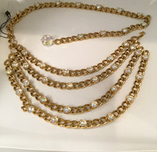 Load image into Gallery viewer, 1989 Chanel Vintage Crystal MultiStrand Chain Belt Gold Metal