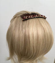 Load image into Gallery viewer, Chanel 2013 Bordeaux Burgundy Leather Hair Decorative  Accessory Comb Barrette Gold CC Logos