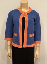 Load image into Gallery viewer, Chanel 07P 2007 Spring Dusty Blue Peach Trim Cashmere Cardigan Sweater FR 38 US 4