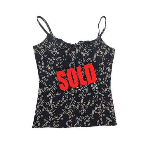 Vintage Chanel Logo Black Camisole Spaghetti Strap Tank Top FR 34 US 2/4