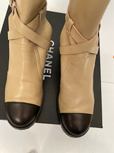 Load image into Gallery viewer, Chanel 2014 Leather Beige Black Logo Short Boots EU 39.5 US 9