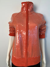 Load image into Gallery viewer, Chanel 2008 Cruise 08C Salmon Coral Orange Sequin Terry Cloth Bomber Jacket FR 40