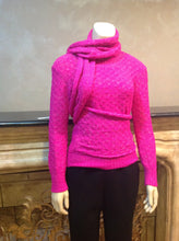 Load image into Gallery viewer, Chanel 2012 Fall 12A Pink Fuchsia Sweater w attached Scarf FR 34